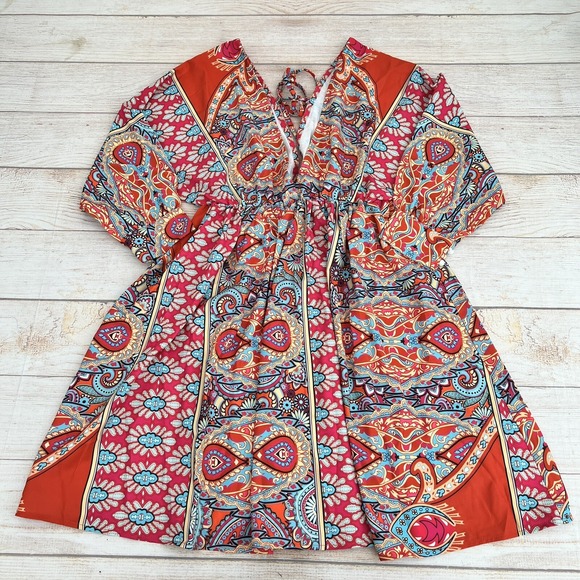 Women's Bohemian Short Floral Dress V-Neck, 3/4 Sleeve Outfit Size S - Picture 8 of 15